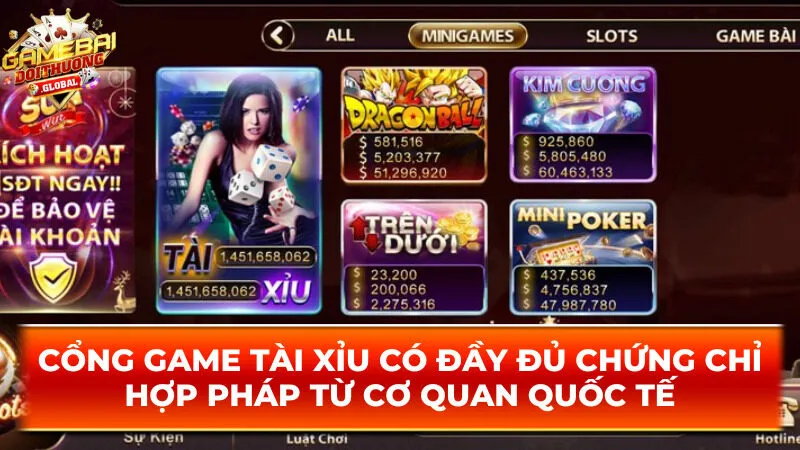 Cổng game tài xỉu có đầy đủ chứng chỉ hợp pháp từ cơ quan quốc tế